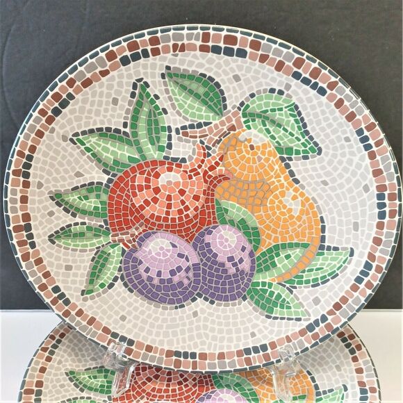 Set/4 Sango Zoey 8-3/8" Oval Salad Plates Roman Mosaic Tile Style 1996-2001 VTG - Picture 2 of 5